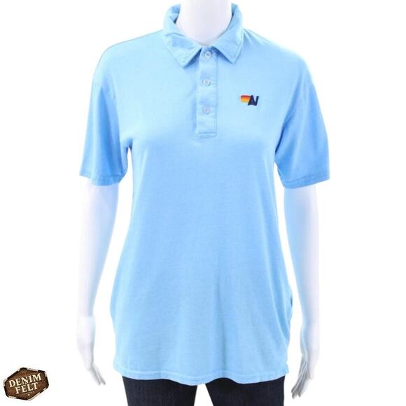 Aviator Nation Men’s Sky Blue Polo Shirt Small Lightweight Logo Cotton Tee - Picture 6 of 15